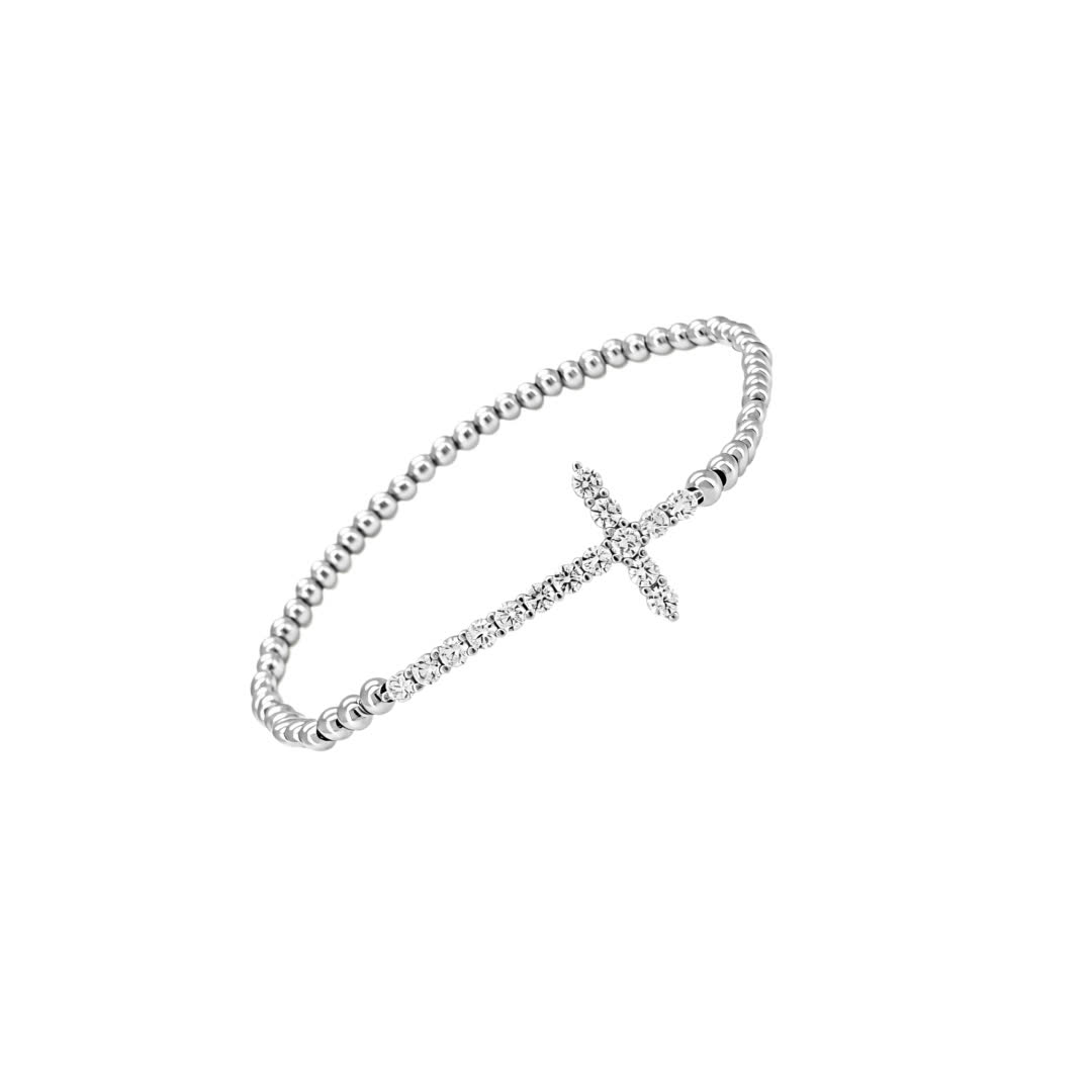 Chrome Hearts Silver Beaded Bracelet with Cross Charm